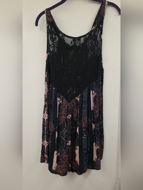 Free People Tops - Free People Count Me In Trapeze Tunic Lace Boho Swing Top Black Combo S